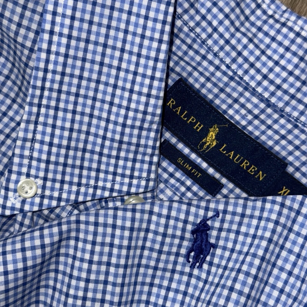 Polo Ralph Lauren Long Sleeve Button Down Oxford Men's XL Slim Blue White Check